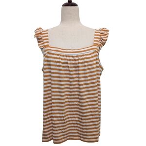 Michael Kors Striped Ruffle Tank Top Deep Gold and White Stripe women's Large